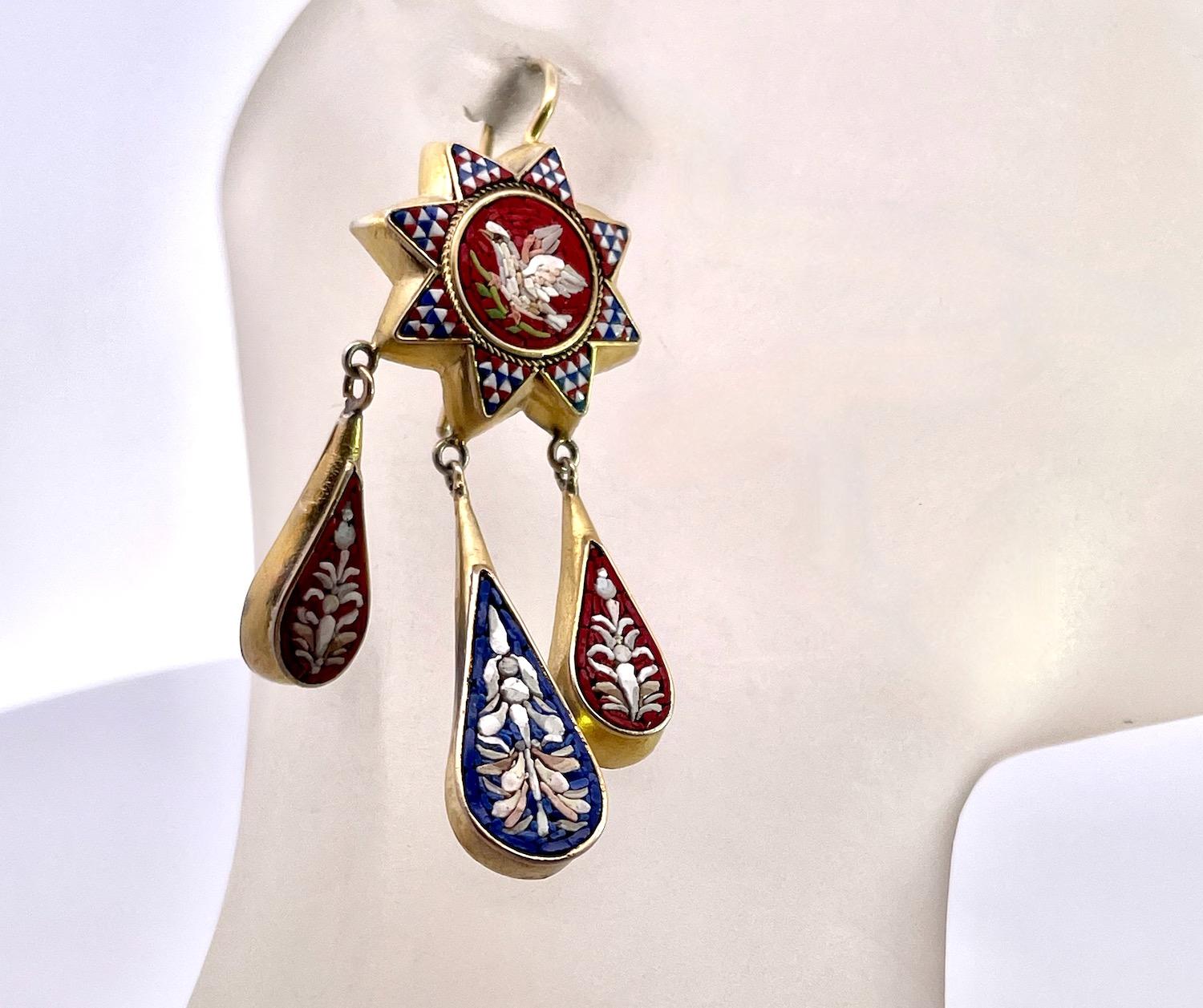 Women's Antique Micro Mosaic Drop Earrings 1880's For Sale