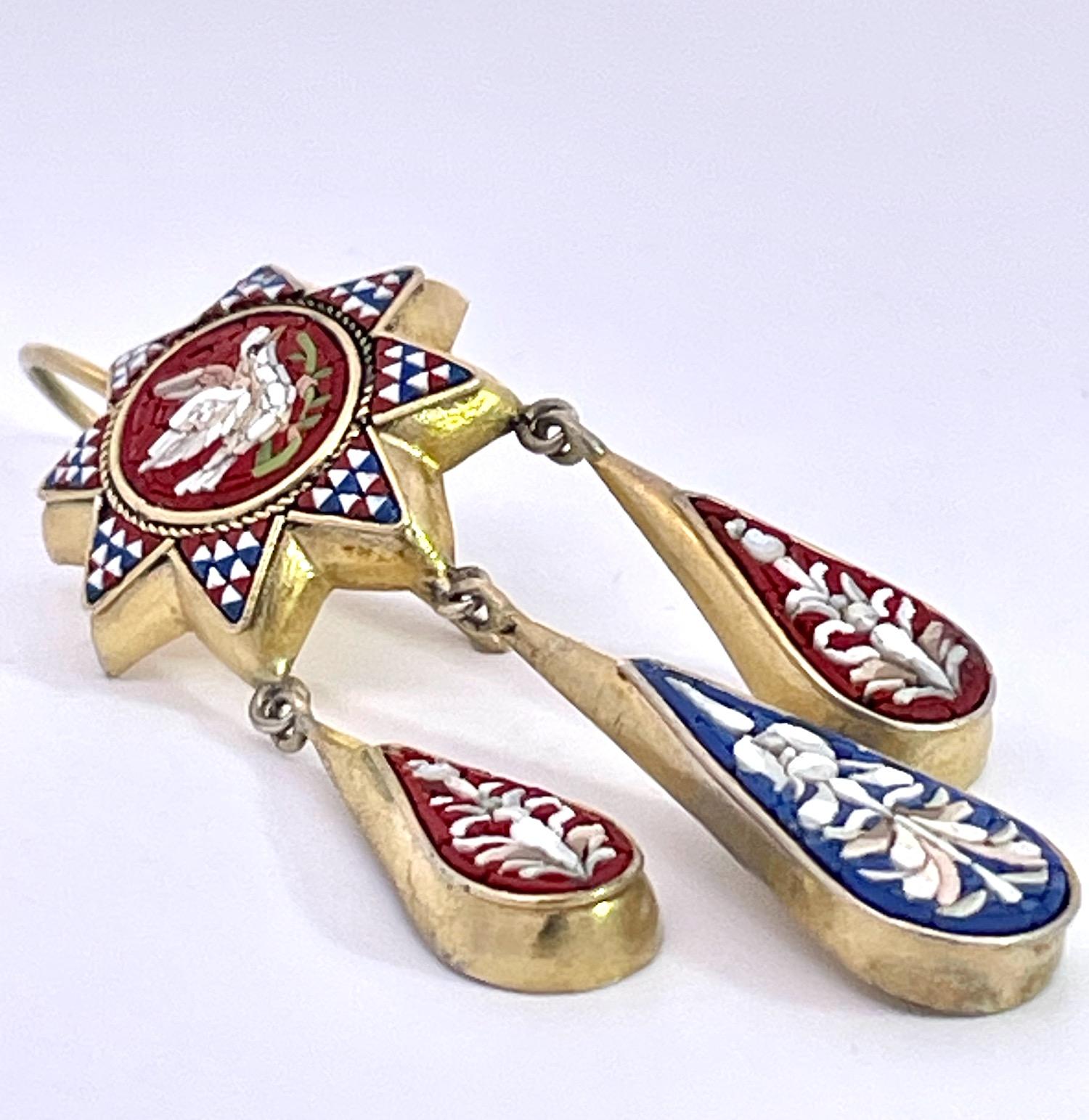 Antique Micro Mosaic Drop Earrings 1880's For Sale 1