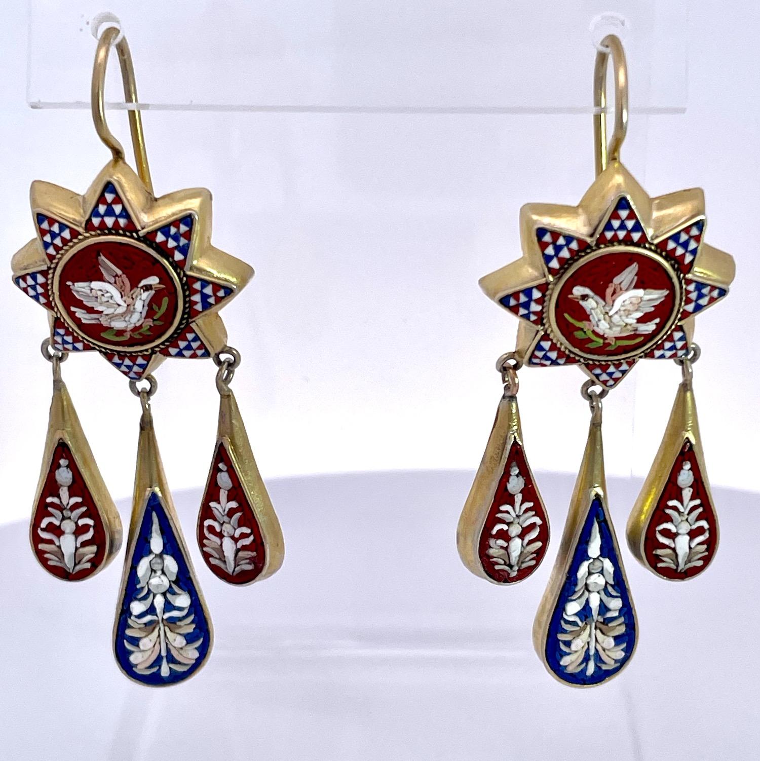Antique Micro Mosaic Drop Earrings 1880's For Sale 2
