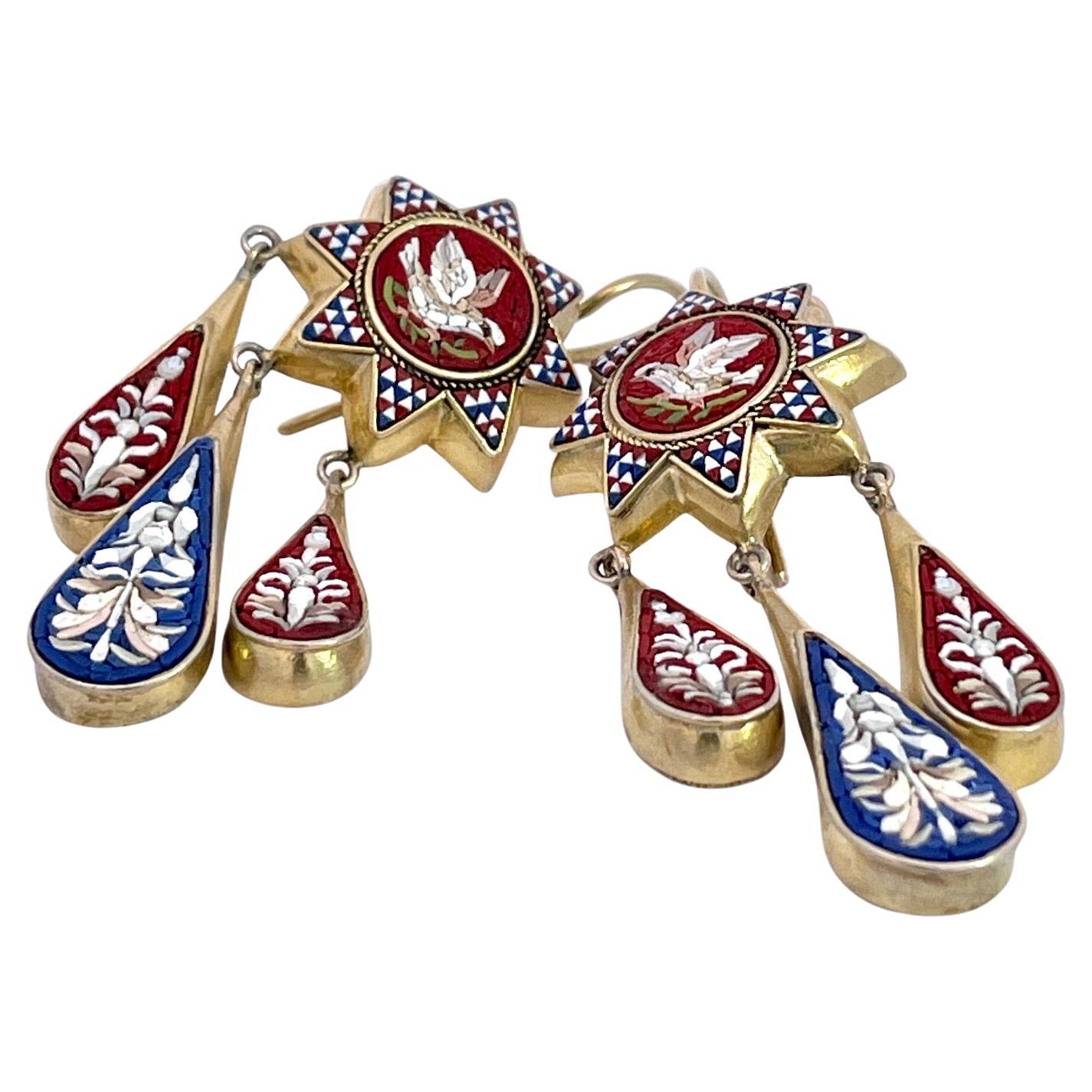 Antique Micro Mosaic Drop Earrings 1880's