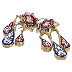 Antique Micro Mosaic Drop Earrings 1880's
