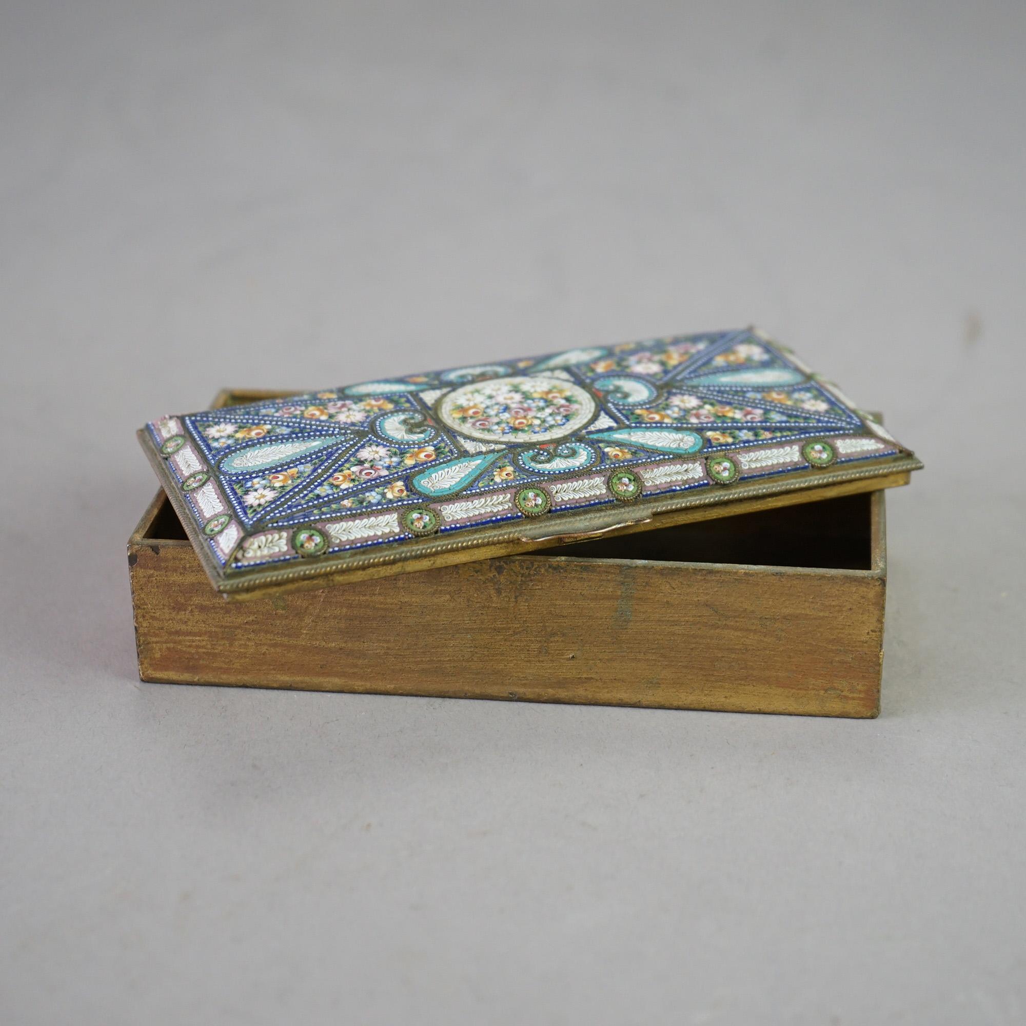 Antique Micro Mosaic Floral Bouquet Bronze Box 19th C In Good Condition For Sale In Big Flats, NY