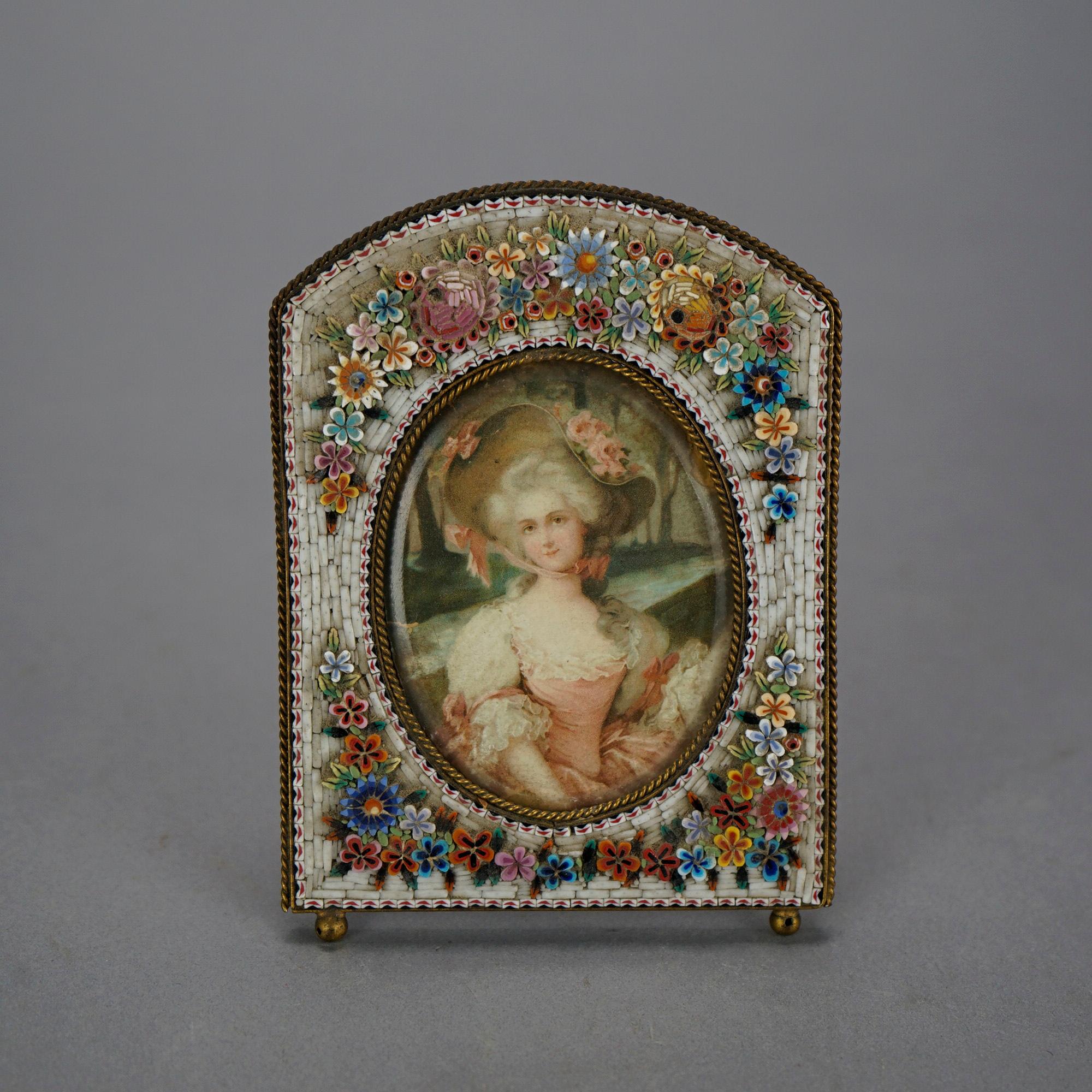 Antique Micro Mosaic Floral Picture Frame Circa 1890 In Good Condition In Big Flats, NY