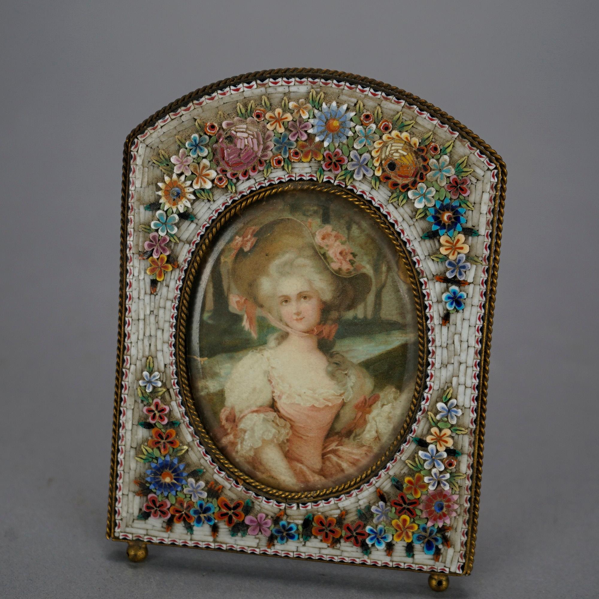 Stone Antique Micro Mosaic Floral Picture Frame Circa 1890