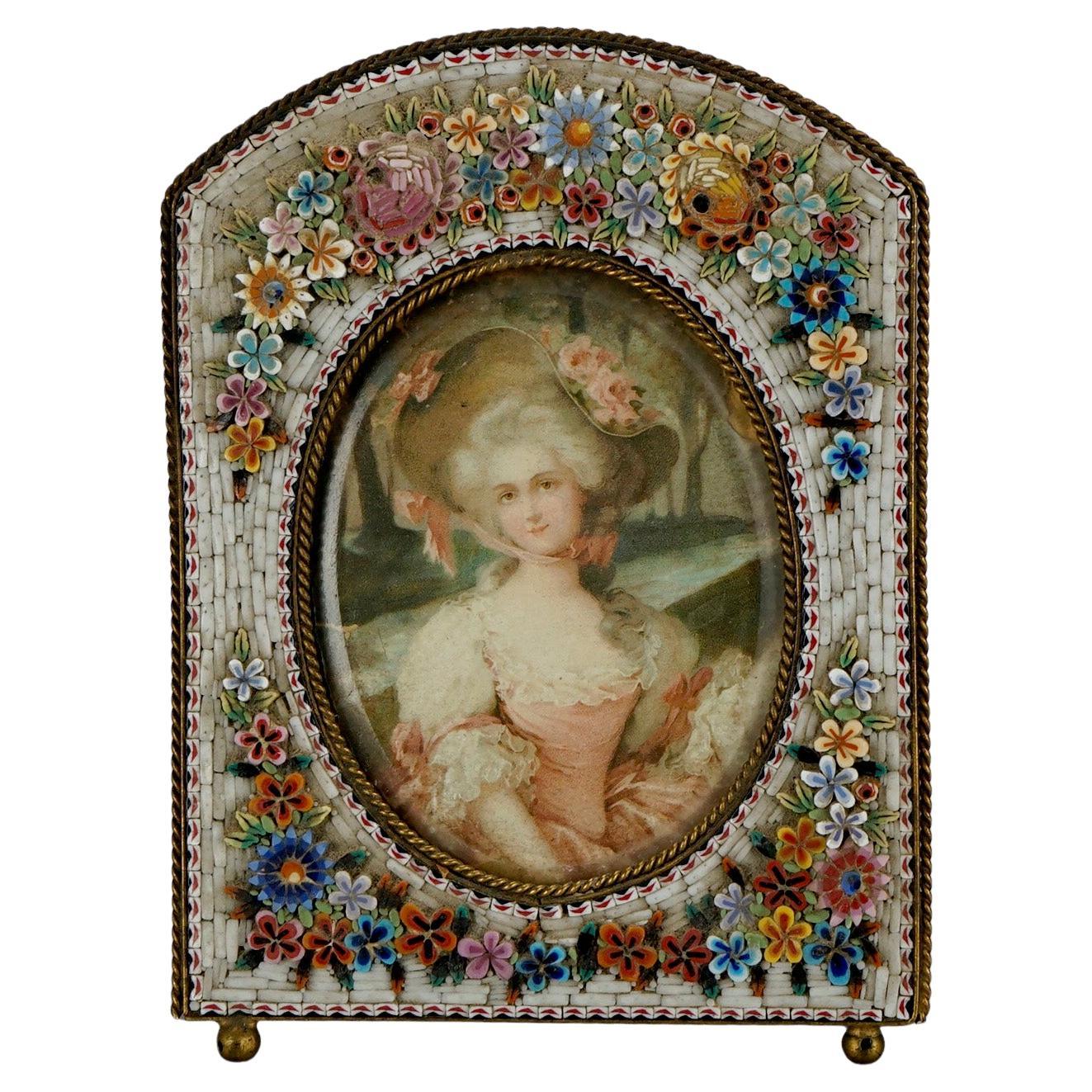 Antique Micro Mosaic Floral Picture Frame Circa 1890