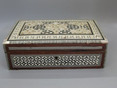 Antike Mikro Mosaik Intarsien Perlmutt Holzschmuck Trinket Box