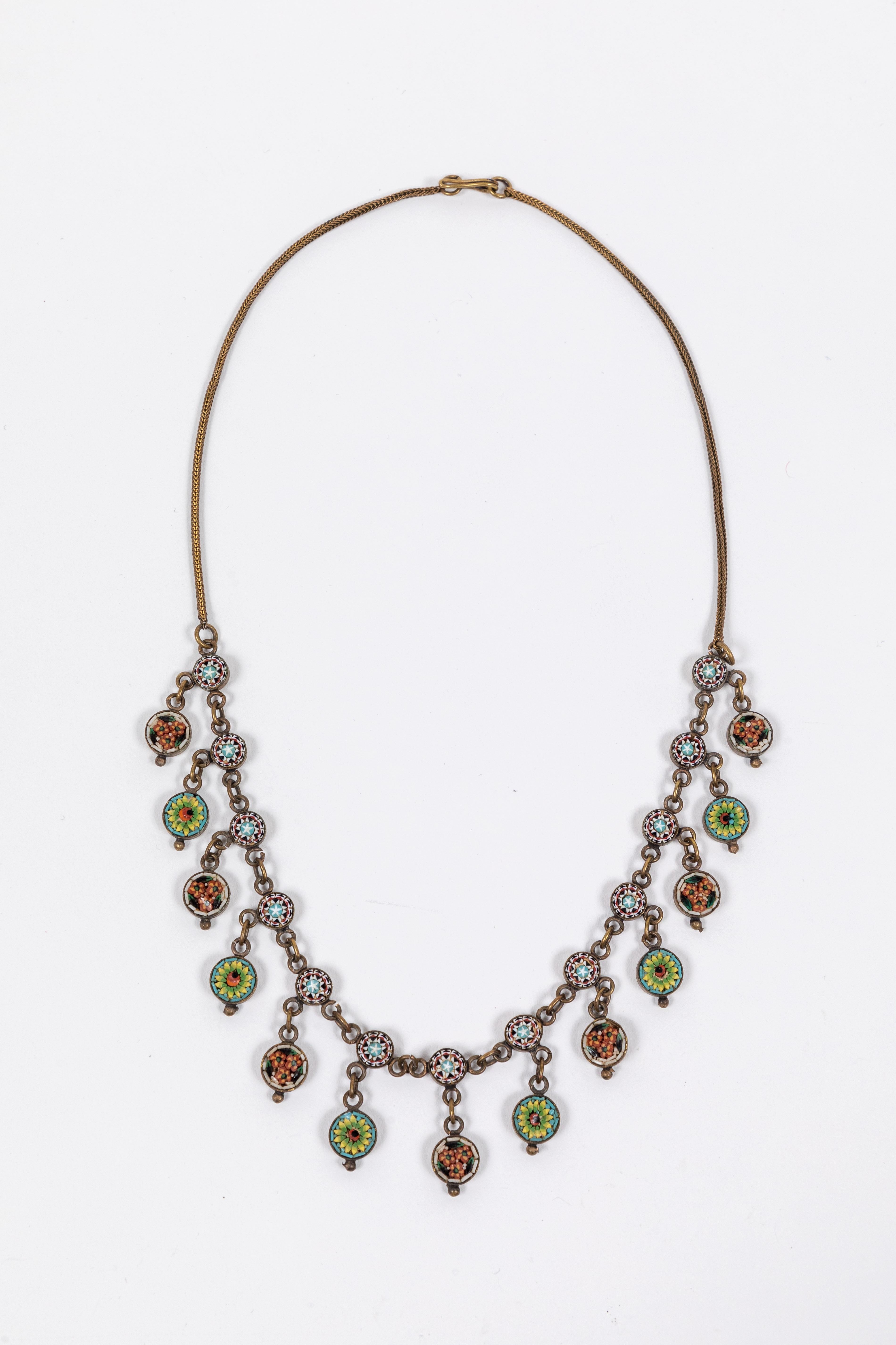 Antique Micro Mosaic Necklace, circa Late 1800s, Italy In Good Condition In Pasadena, CA
