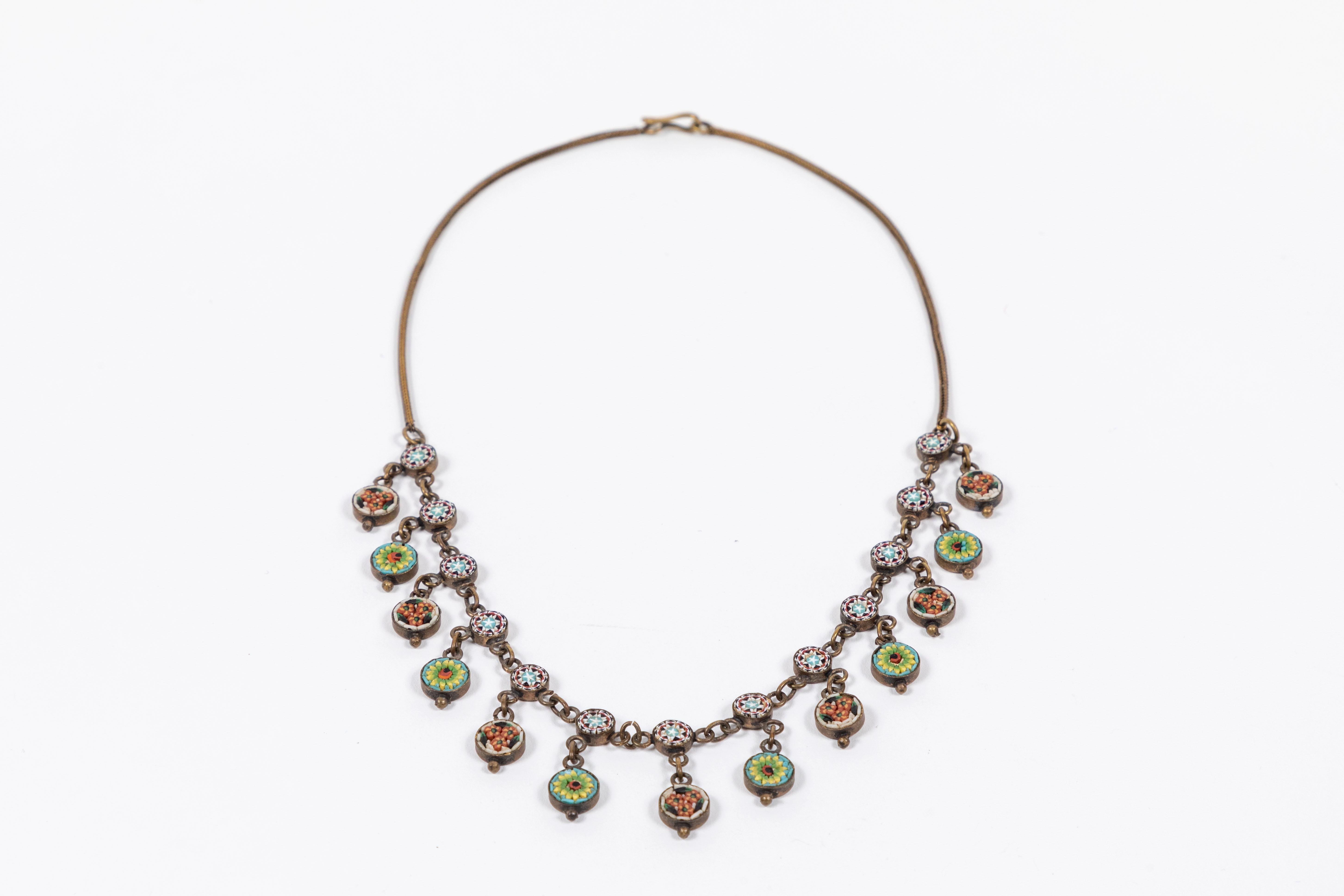 Women's Antique Micro Mosaic Necklace, circa Late 1800s, Italy