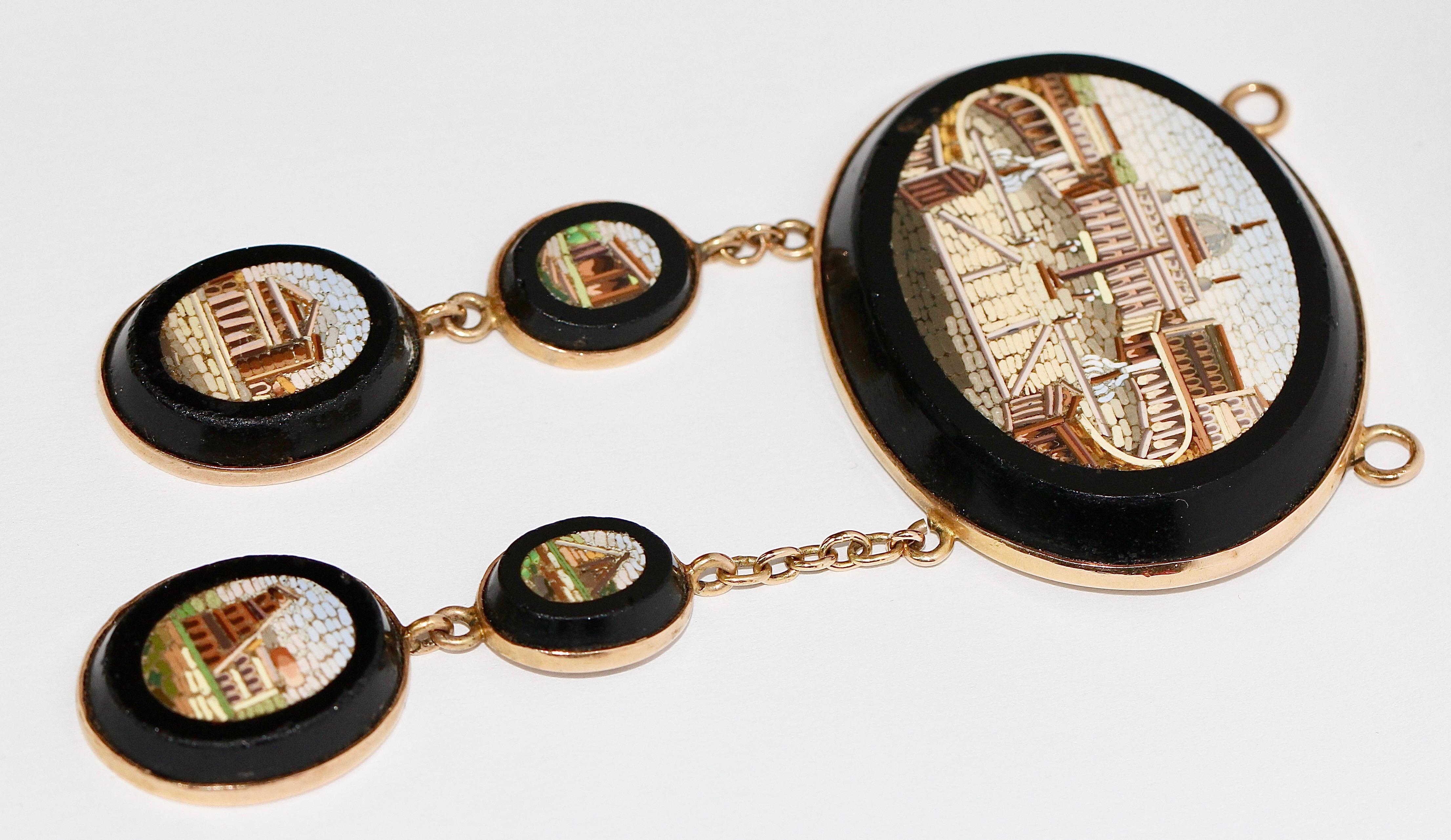 Hellenistic Antique Micro Mosaic Pendant, Necklace, Enhancer Gold, Early 19th Century For Sale