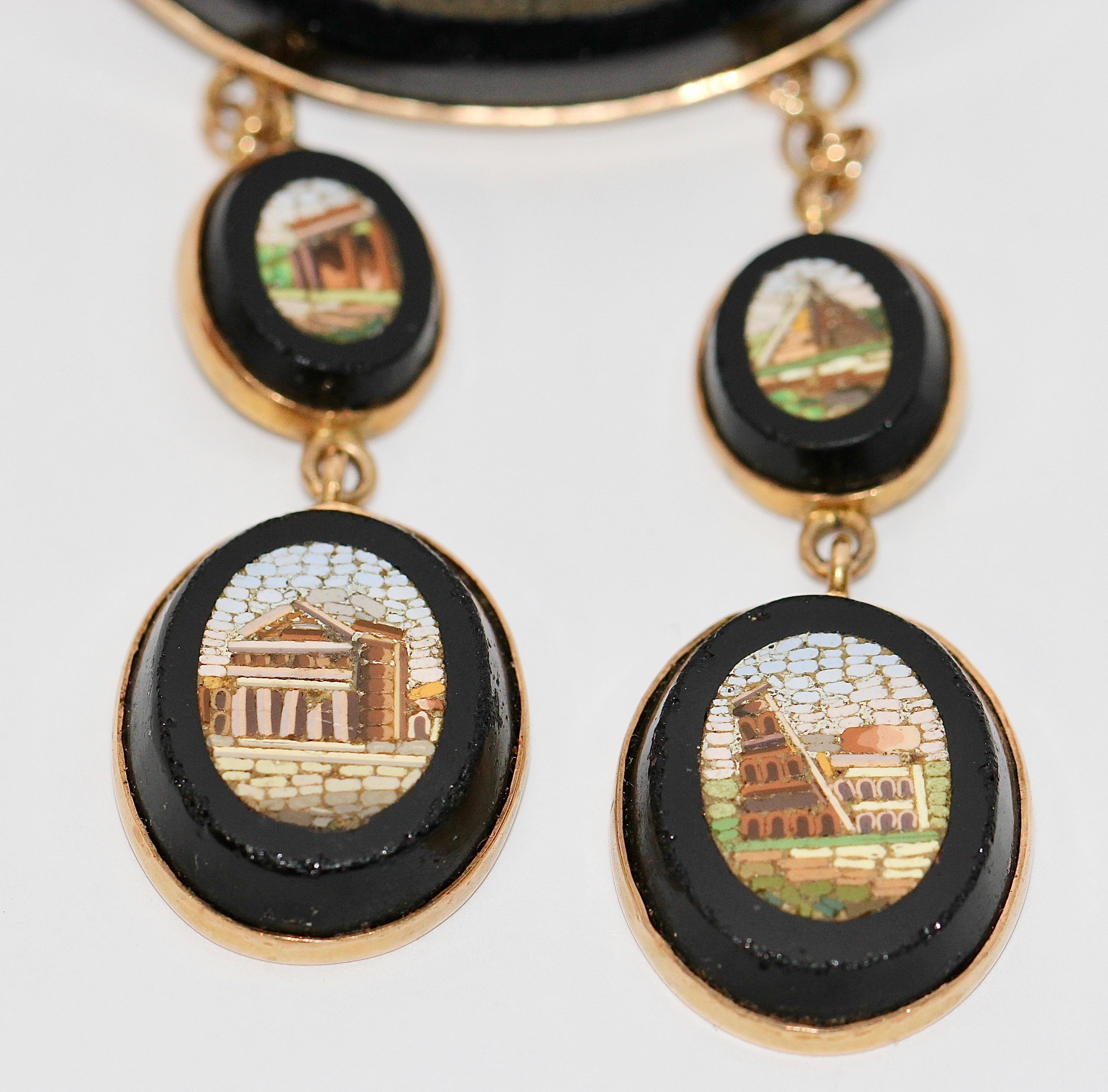 Women's or Men's Antique Micro Mosaic Pendant, Necklace, Enhancer Gold, Early 19th Century For Sale