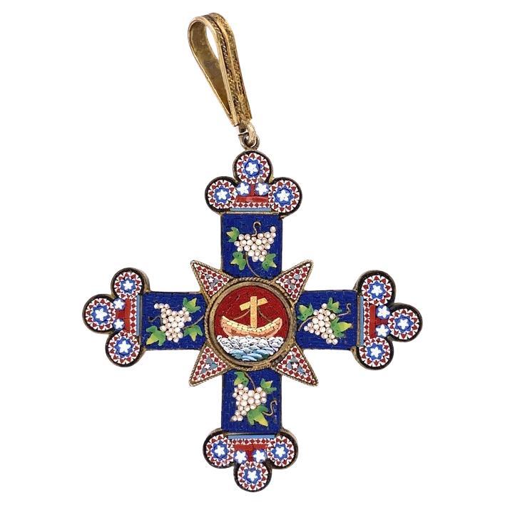 Magnificent Antique Micro Mosaic and Gold Cross For Sale at 1stDibs