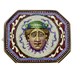 Antique Micro Mosaic Yellow Gold Brooch of Medusa, in fine condition, c. 1880.