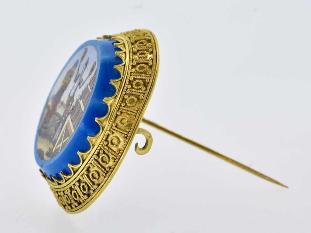 Antique Micromosaic 18K Gold Brooch, French, c. 1880 For Sale 1