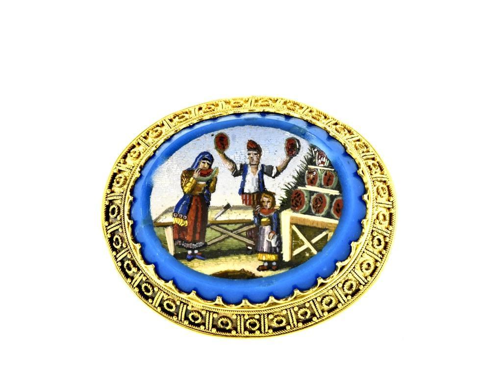 Antique Micromosaic 18K Gold Brooch, French, c. 1880 For Sale 4
