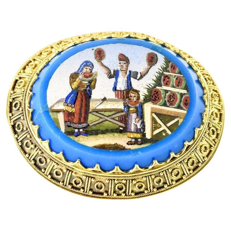 Antique Micromosaic 18K Gold Brooch, French, c. 1880