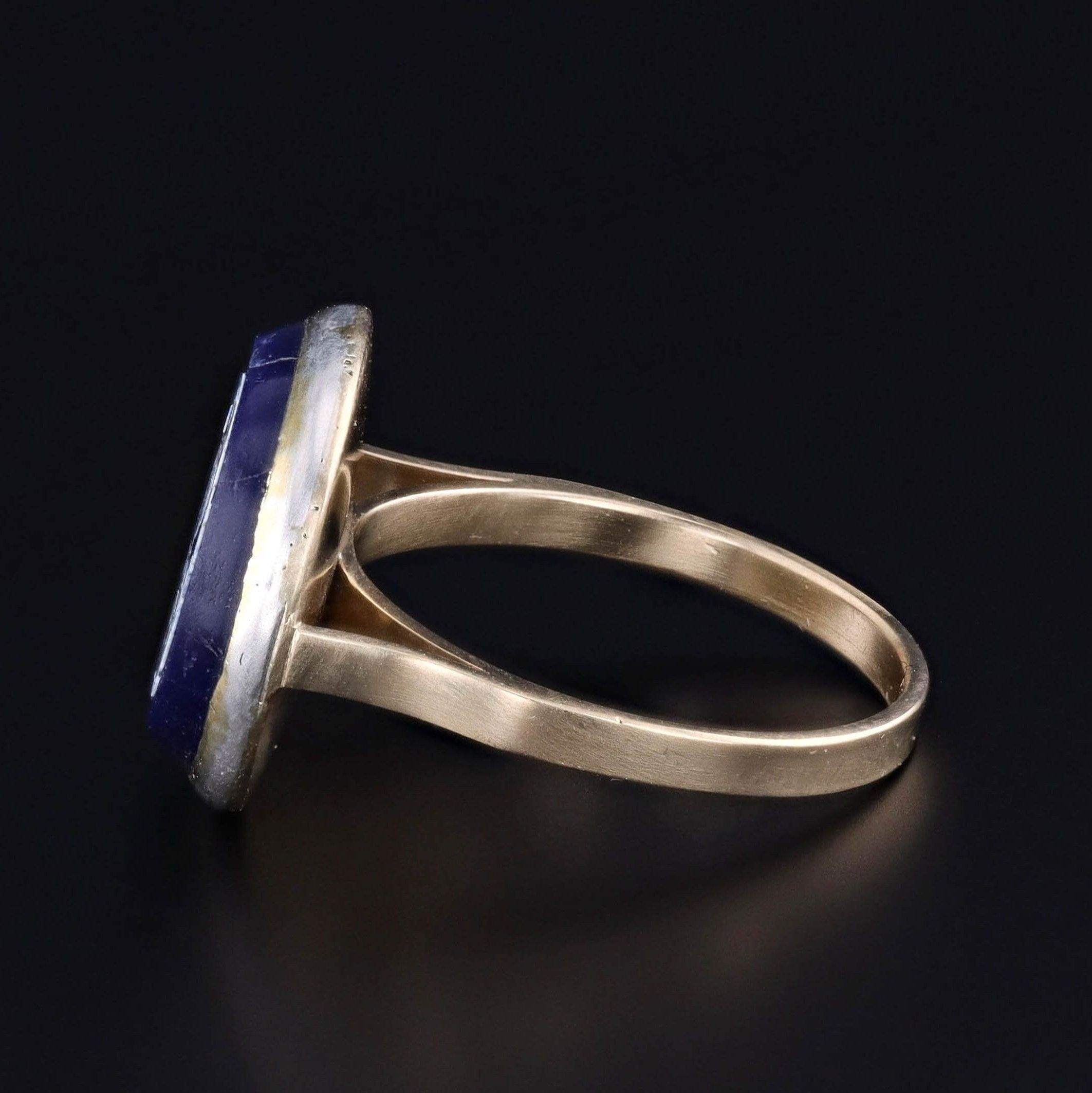Antique Micromosaic Bird Conversion Ring of 14k Gold In Good Condition For Sale In Lewisburg, PA