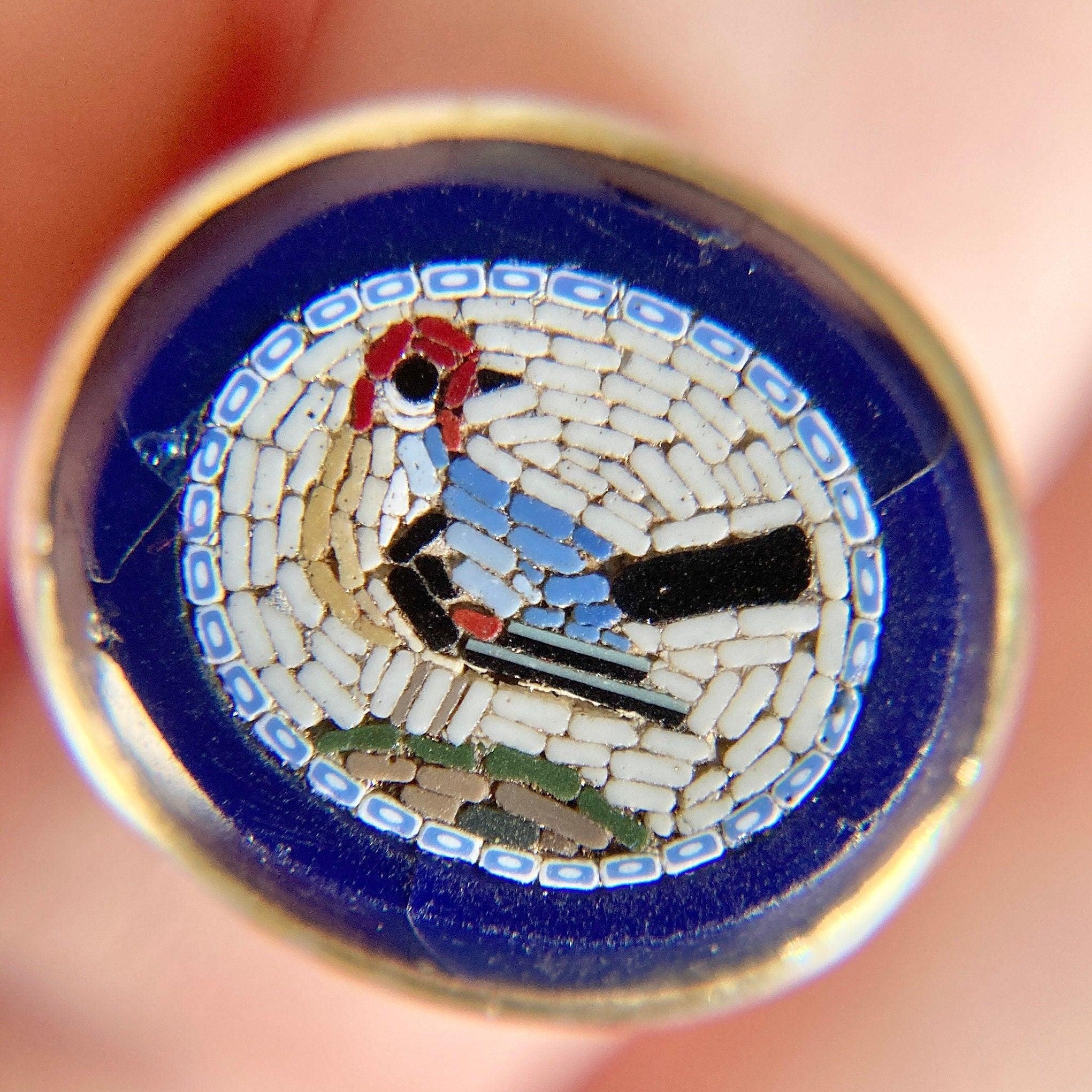 Antique Micromosaic Bird Conversion Ring of 14k Gold For Sale 1