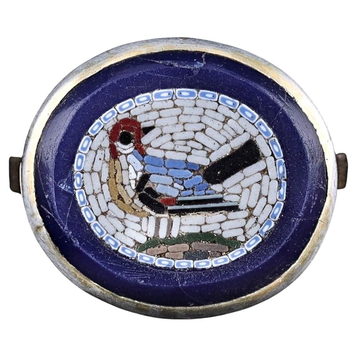 Antique Micromosaic Bird Conversion Ring of 14k Gold