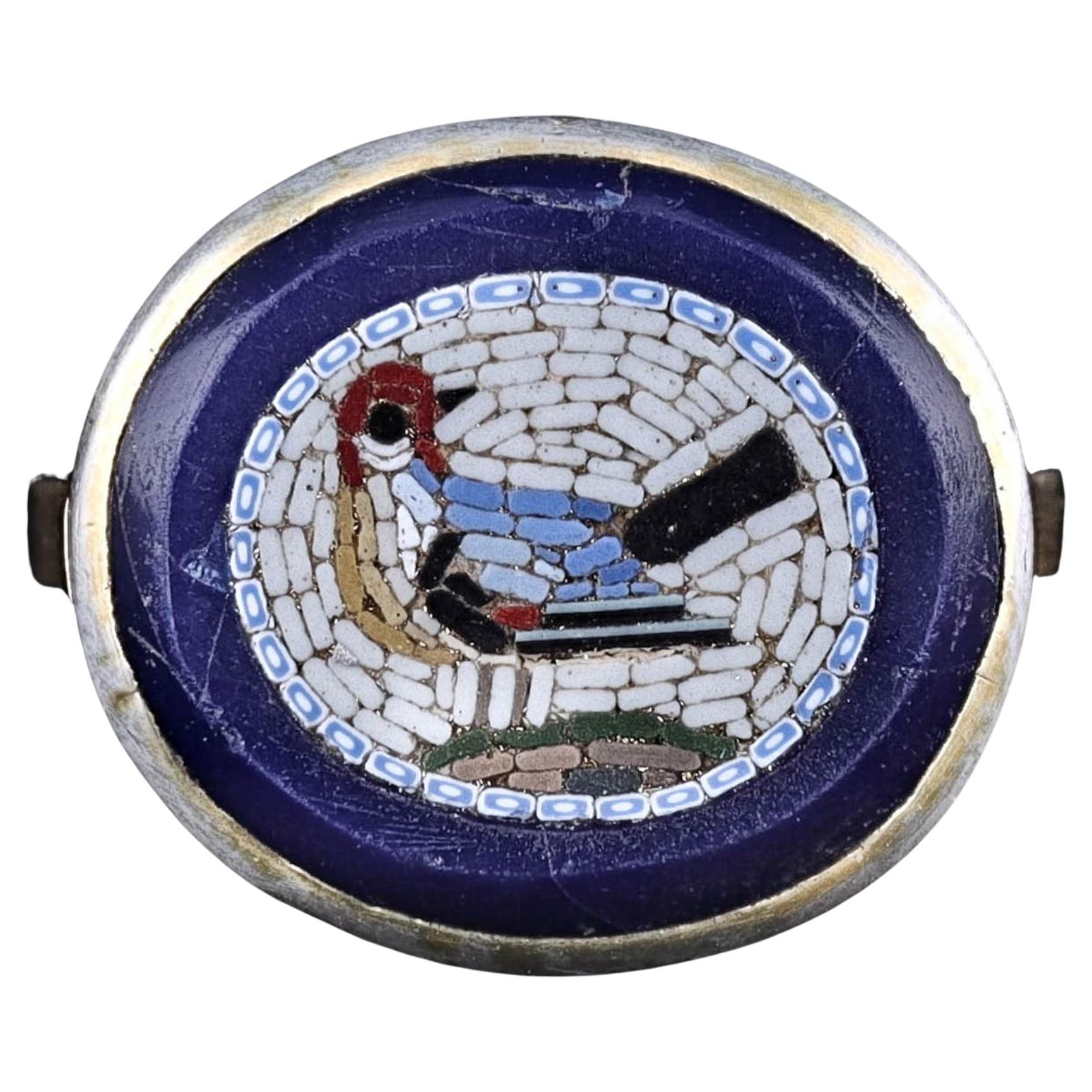 Antique Micromosaic Bird Conversion Ring of 14k Gold