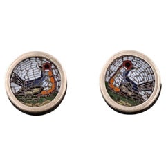 Antique Micromosaic Bird Earrings of 14k Gold
