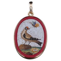 Antique Micromosaic Bird Pendant of 14k Gold