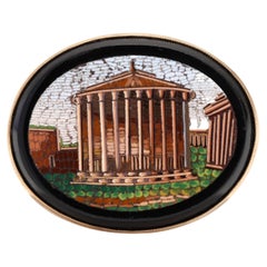 Antique Micromosaic Brooch, Italian Micromosaic Brooch, Temple of Vesta Brooch