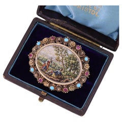Broche ancienne en or 18 carats avec micromosaïque