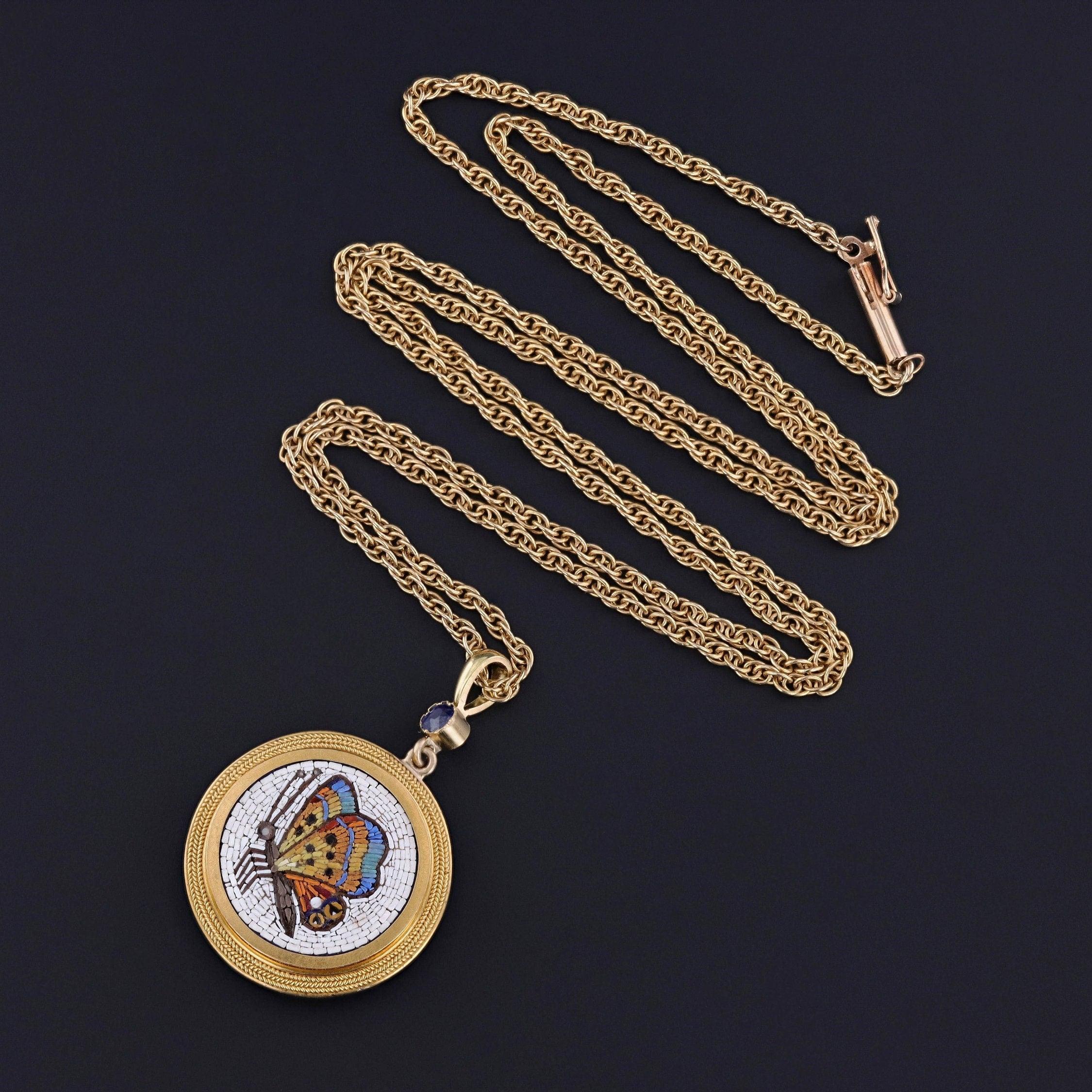 Antique Micromosaic Butterfly Necklace of 18k Gold In Good Condition For Sale In Lewisburg, PA