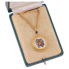 Antike Mikromosaik-Schmetterlingshalskette aus 18 Karat Gold