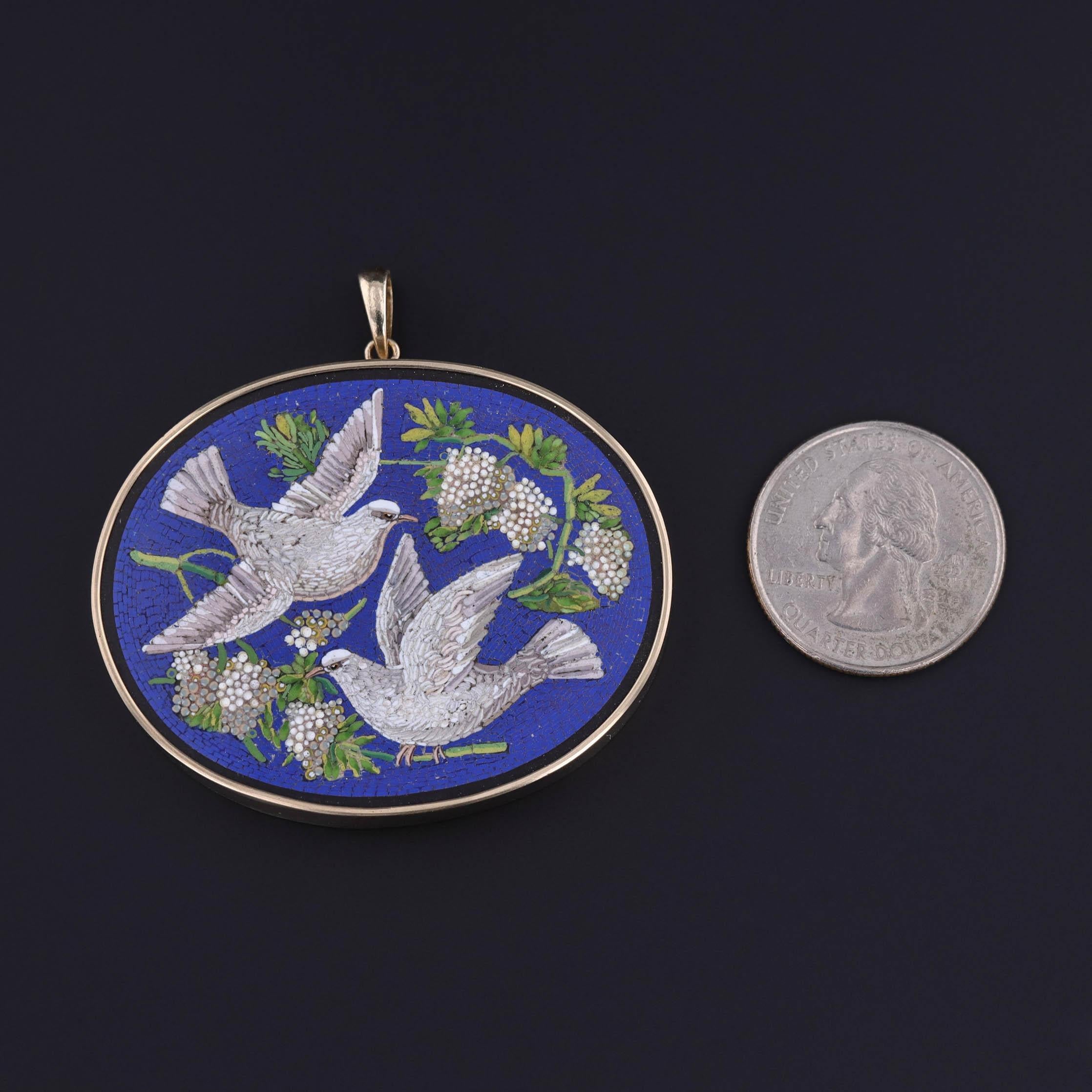 A Rare 1830 Micromosaic Pendant with Doves in 14K Gold

Grace your collection with this extraordinary antique micromosaic pendant, originally part of a Georgian-era paperweight and now reimagined as a wearable treasure. Dating to early 1800s (circa