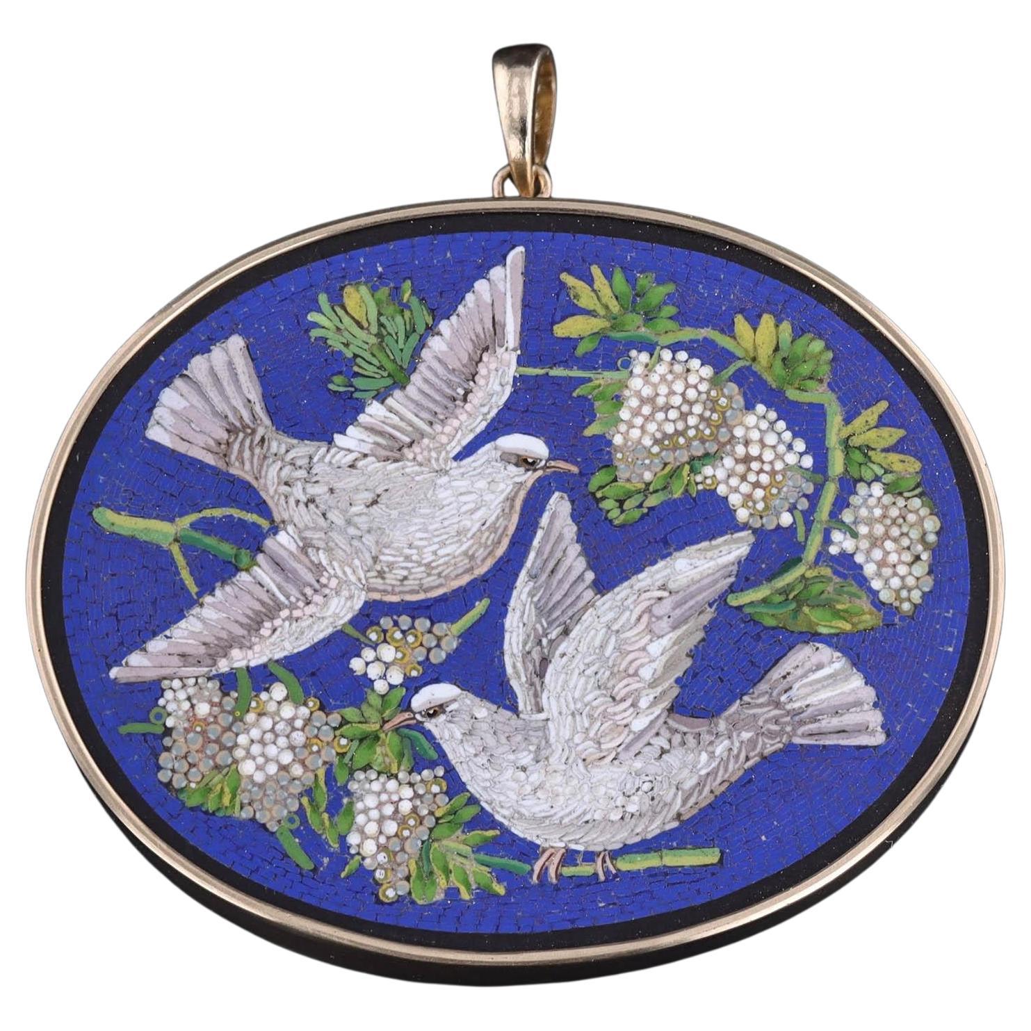 Antique Micromosaic Dove Pendant of 14k Gold