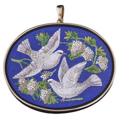 Antique Micromosaic Dove Pendant of 14k Gold