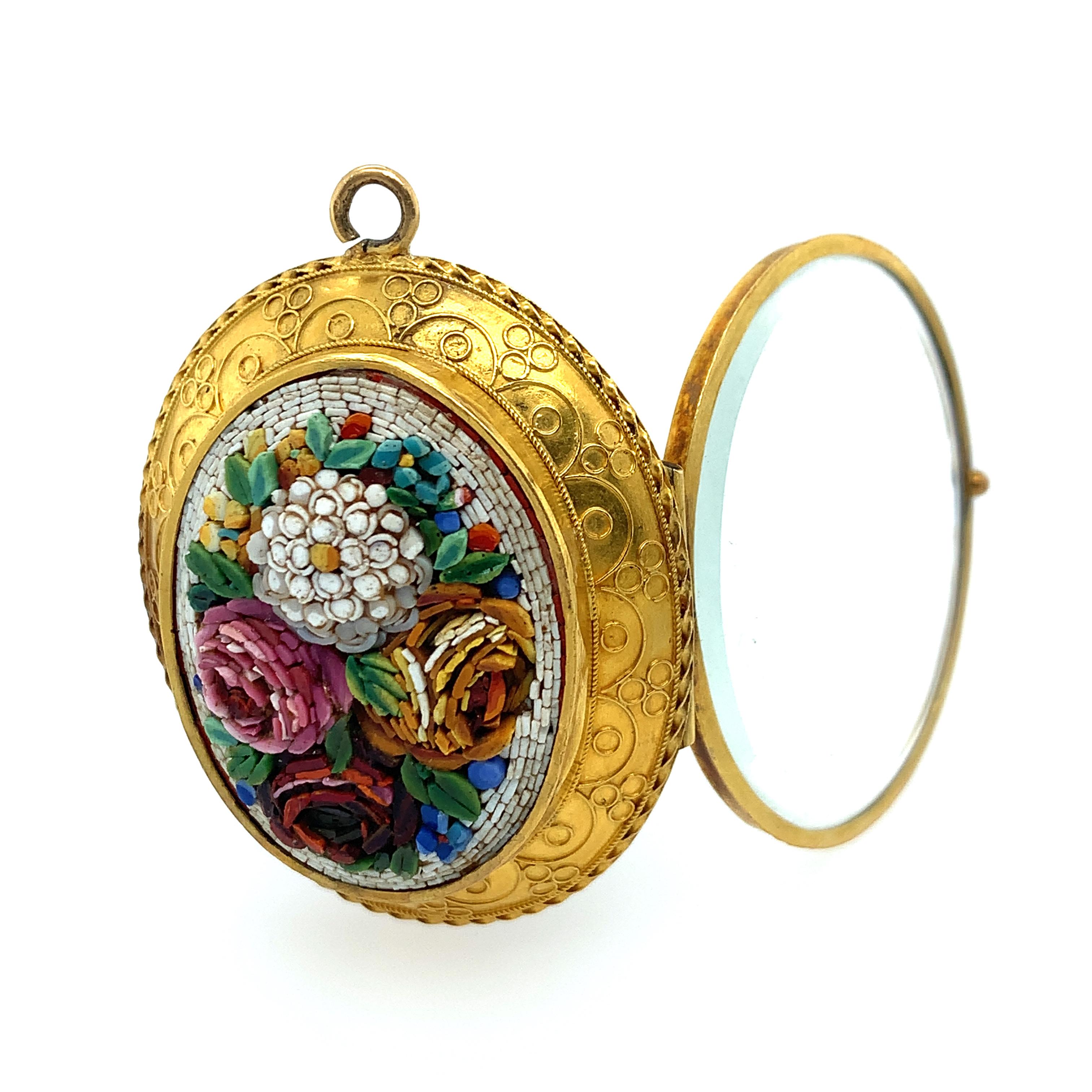 Antique Micromosaic Etruscan Revival Locket Pendant, Italy, Circa 1800 2