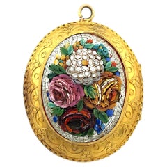 Antique Micromosaic Etruscan Revival Locket Pendant, Italy, Circa 1800