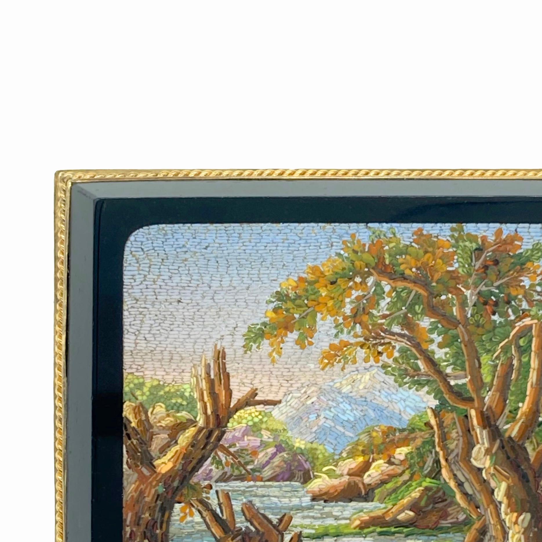 Neoclassical Antique Micromosaic Landscape Brooch For Sale