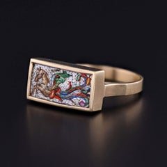 Antique Micromosaic Pegasus Ring of 14k Gold