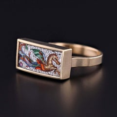 Antique Micromosaic Pegasus Ring of 14k Gold