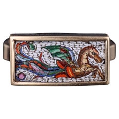 Antique Micromosaic Pegasus Ring of 14k Gold