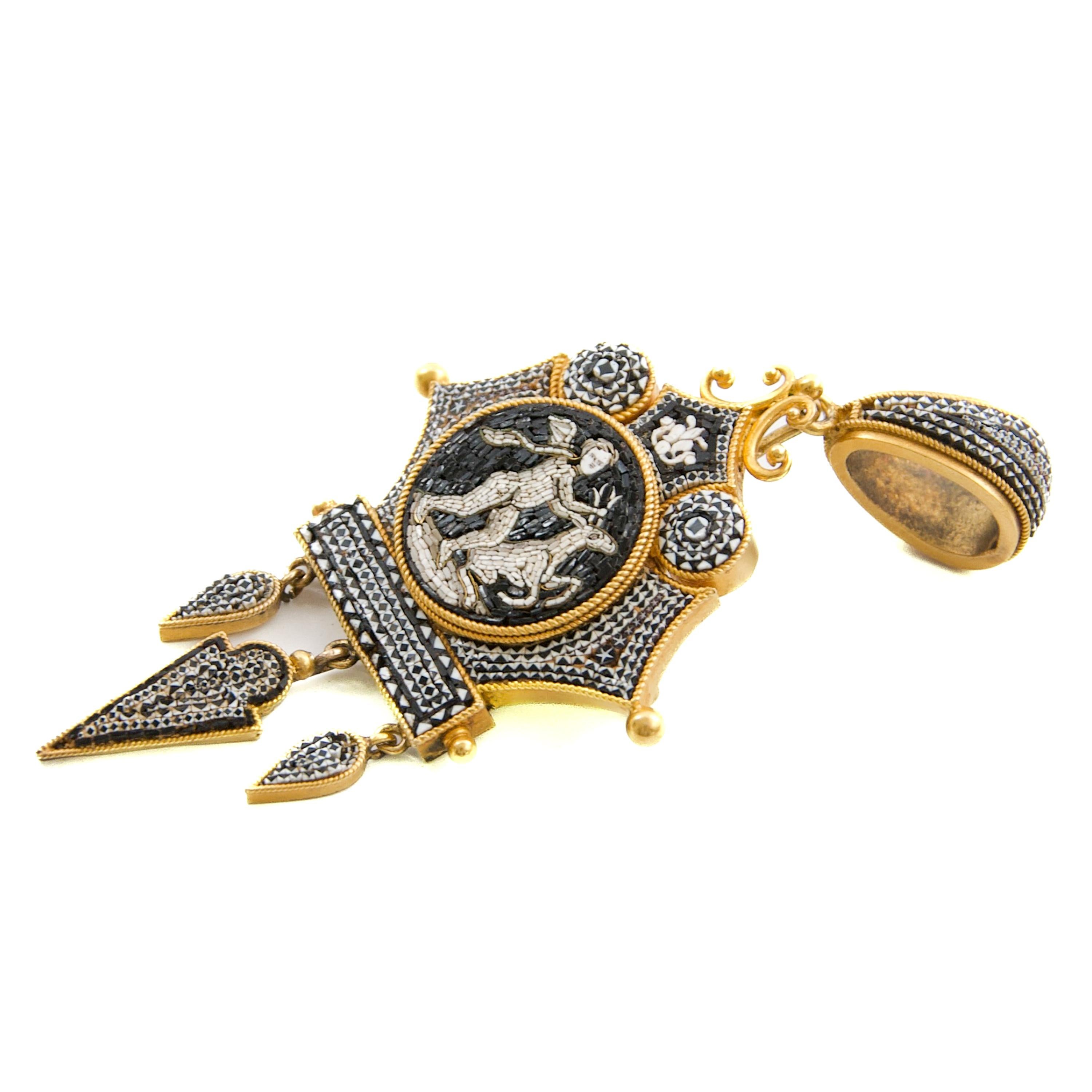 Antiker Mikromosaik-Anhänger Medaillon Brosche in 14K Gold, Grand Tour Epoche, 1850 im Angebot 5