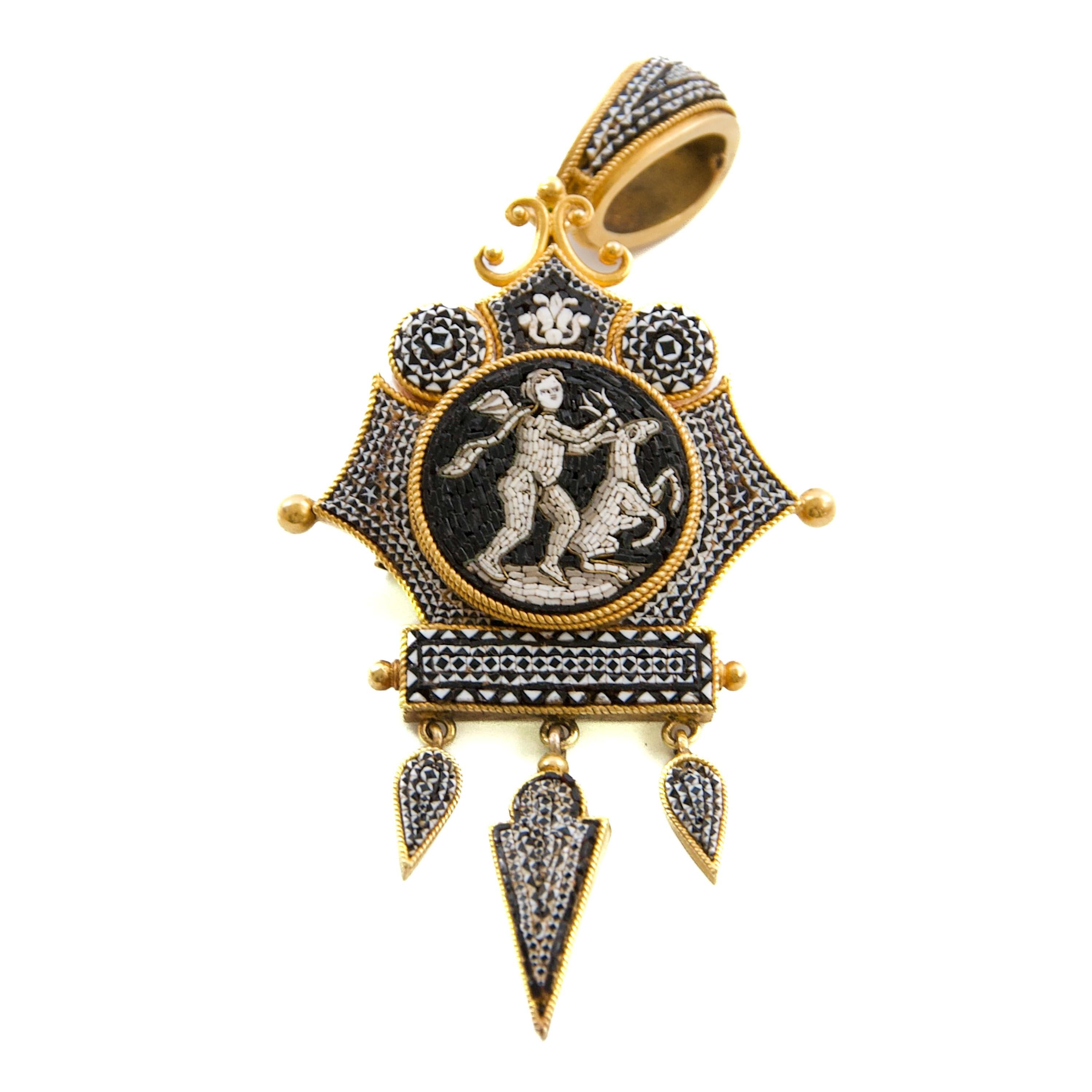 Antiker Mikromosaik-Anhänger Medaillon Brosche in 14K Gold, Grand Tour Epoche, 1850 im Angebot 6