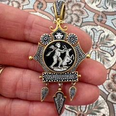 Antique Micromosaic Pendant Locket Brooch in 14K Gold, Grand Tour Era, 1850