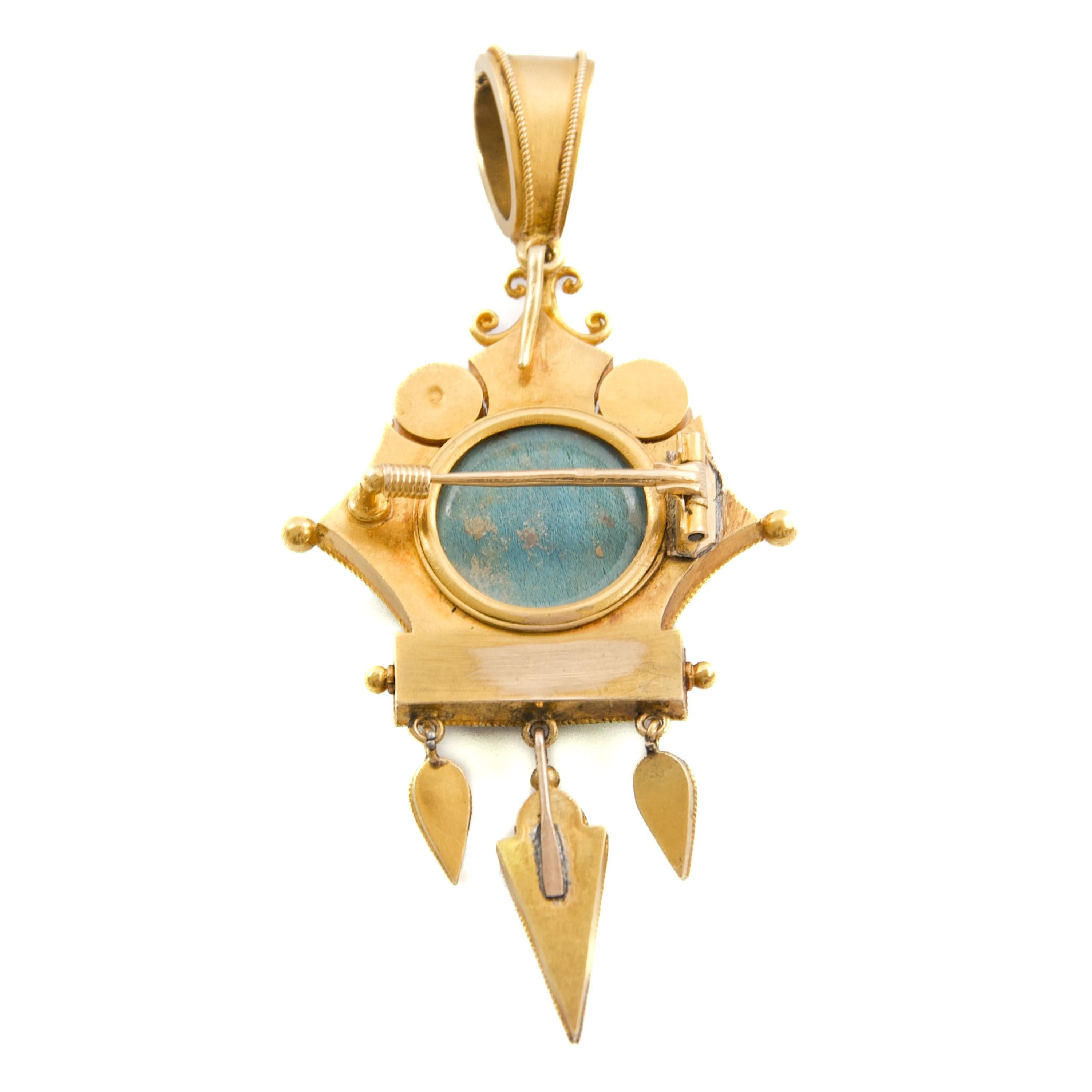 Antiker Mikromosaik-Anhänger Medaillon Brosche in 14K Gold, Grand Tour Epoche, 1850 im Zustand „Gut“ im Angebot in Rotterdam, NL