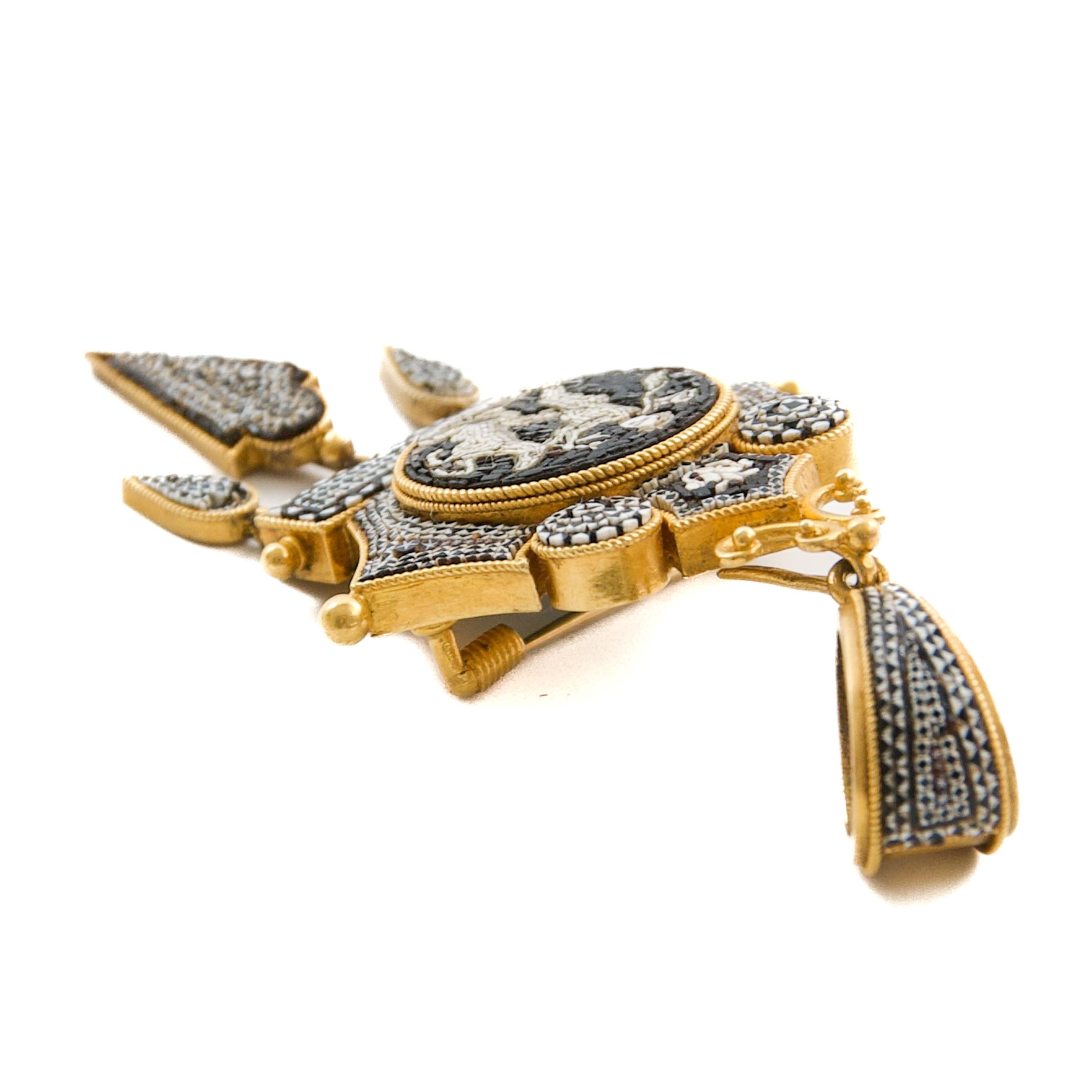 Antiker Mikromosaik-Anhänger Medaillon Brosche in 14K Gold, Grand Tour Epoche, 1850 im Angebot 1