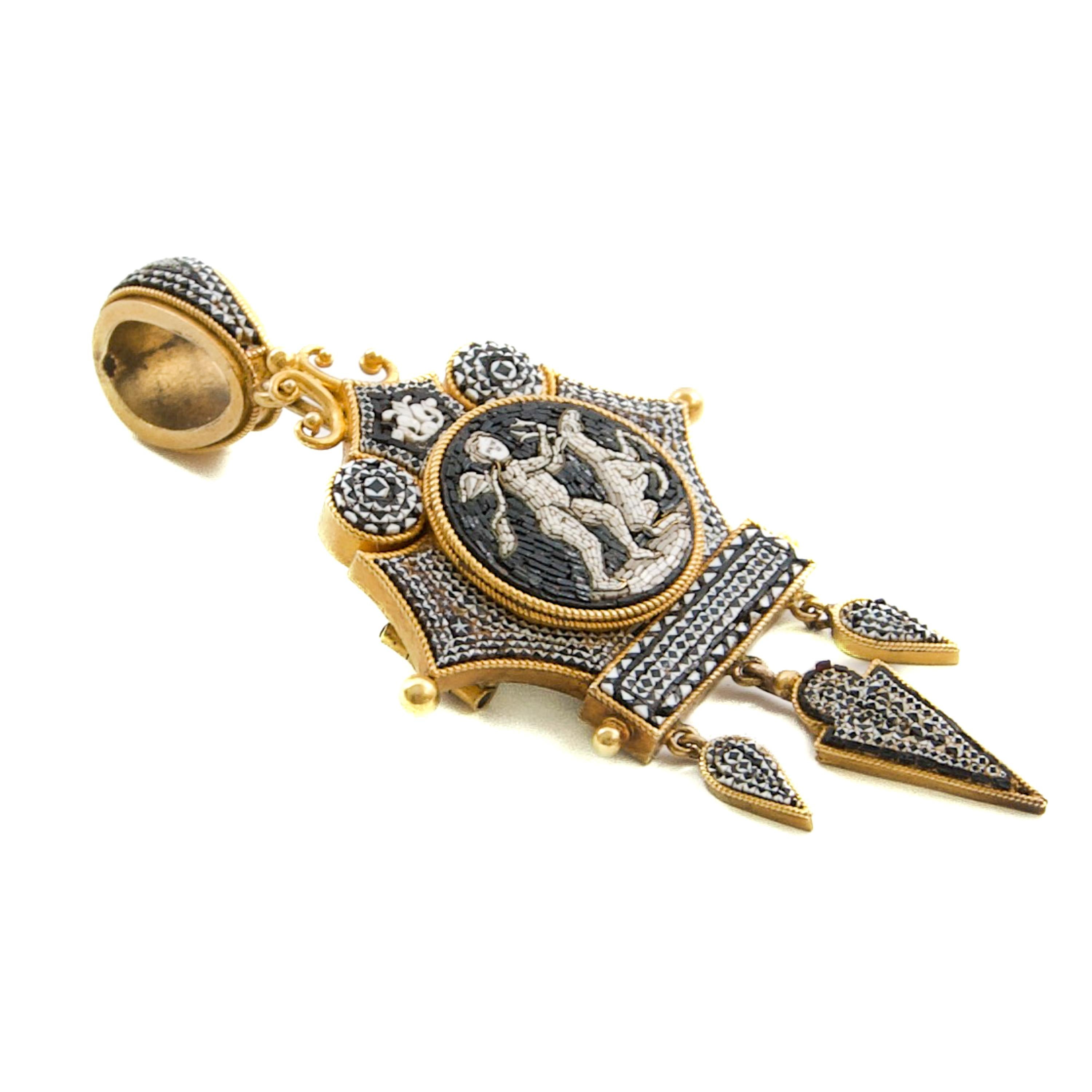 Antiker Mikromosaik-Anhänger Medaillon Brosche in 14K Gold, Grand Tour Epoche, 1850 im Angebot 2
