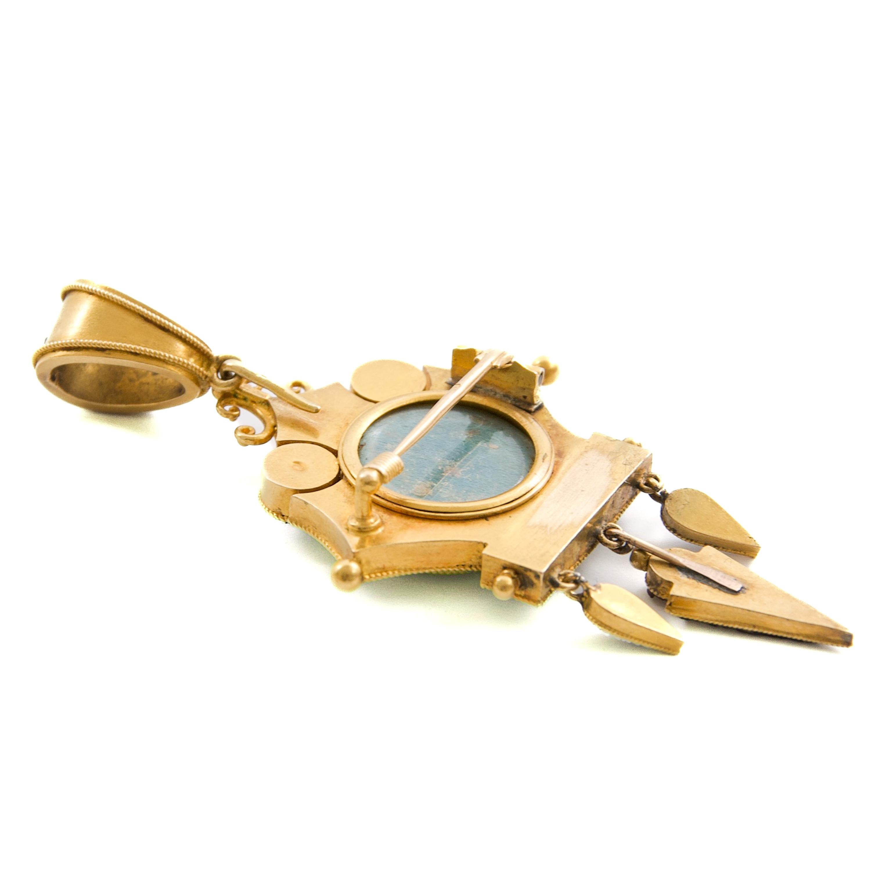 Antiker Mikromosaik-Anhänger Medaillon Brosche in 14K Gold, Grand Tour Epoche, 1850 im Angebot 4