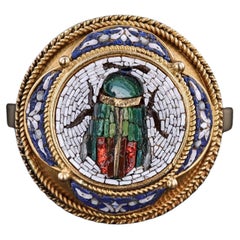 Antique Micromosaic Scarab Ring of 18k Gold