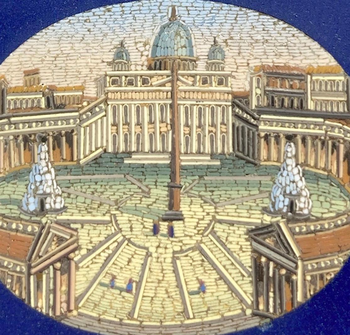 Micromosaic brooch in lapis and gold, depicting image of St. Peter’s Square in Vatican City. Circa 1800s.