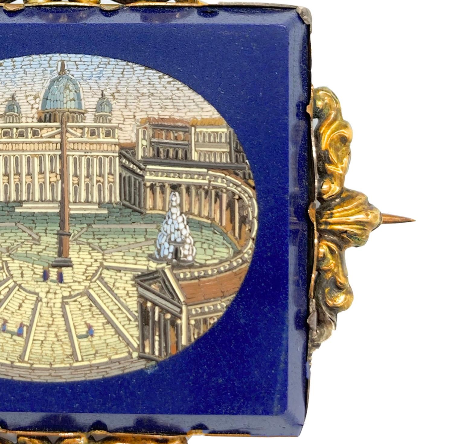 Neoclassical Antique Micromosaic St. Peter’s Square Brooch For Sale