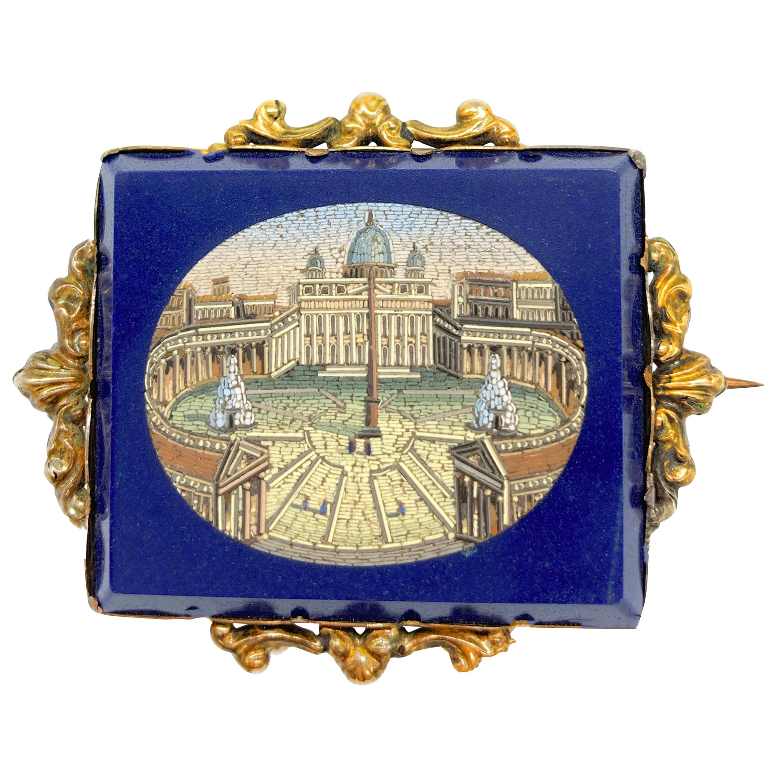 Antique Micromosaic St. Peter’s Square Brooch