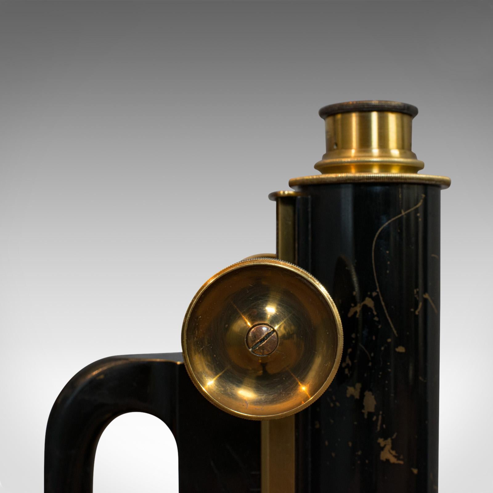 Edwardian Antique Microscope, English, Brass, Scientific Instrument, Charles Baker, London